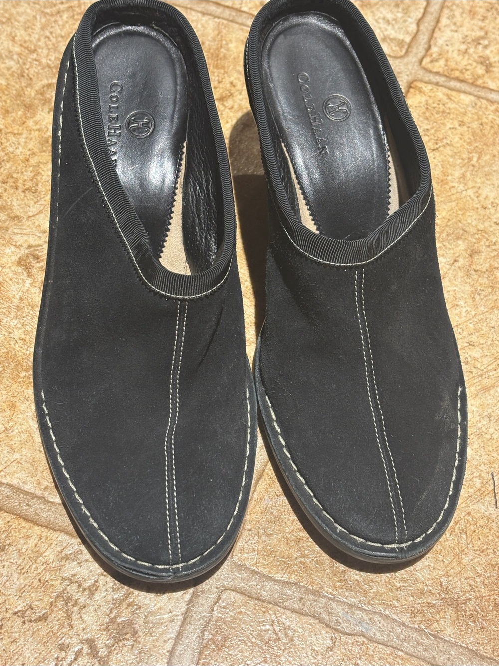 Colehaan Black Suede Slip-On Loafers with Contrast Stitching